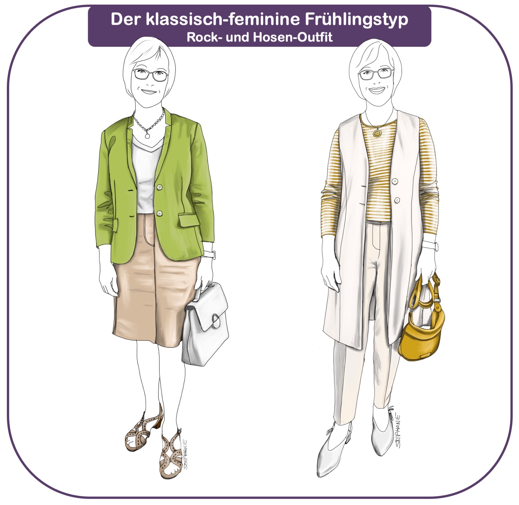 klassisch-femininer Frühlingstyp: zwei Outfits