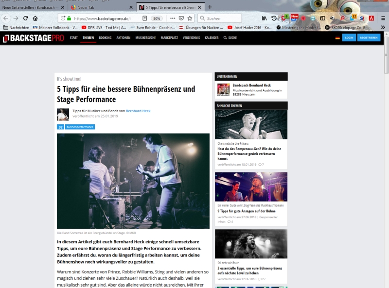 Artikel über Bühnenpräsenz auf backstagepro
