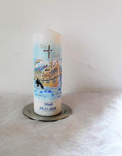 Taufe 2 Patenkerzen Arche Noah Mit Spruch Madchen Junge Taufkerze Kommunionkerze Baby Gofro Expert