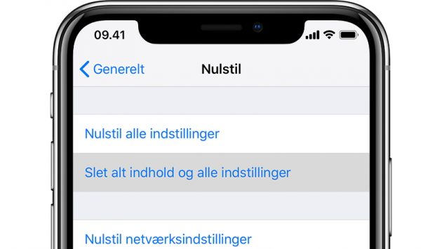 nulstilling af iPhone