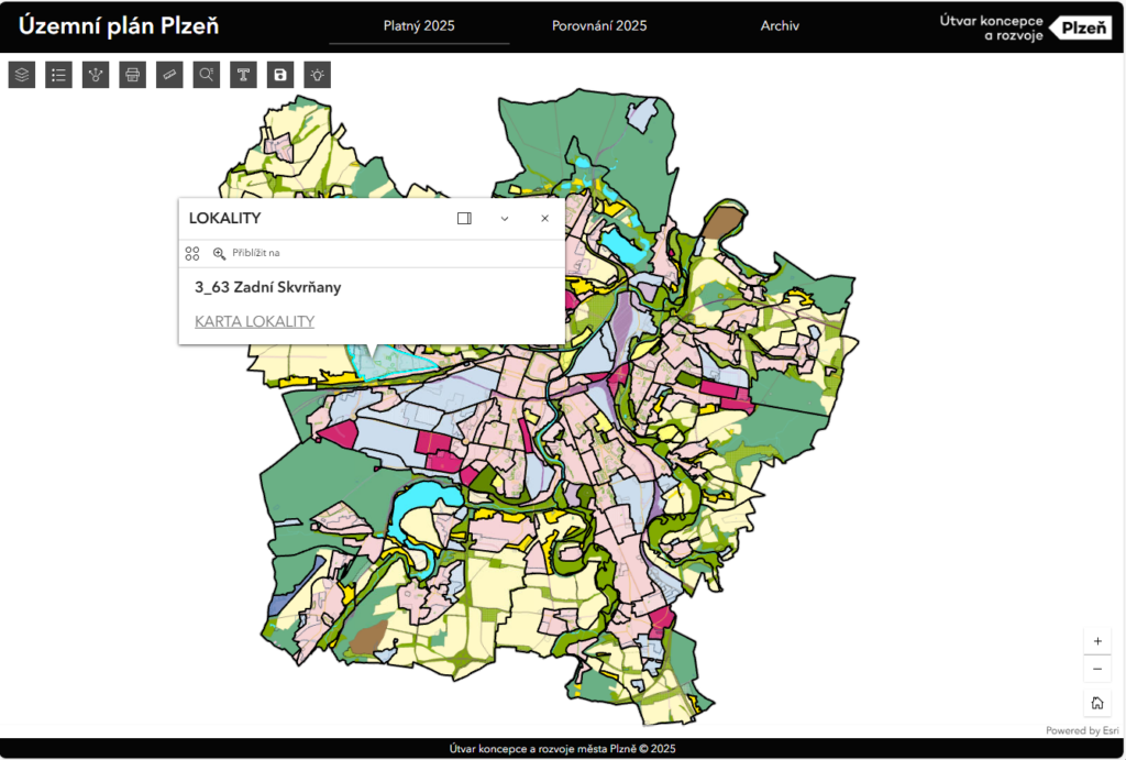 Platný Územní plán Plzeň v mapovém prostředí ESRI