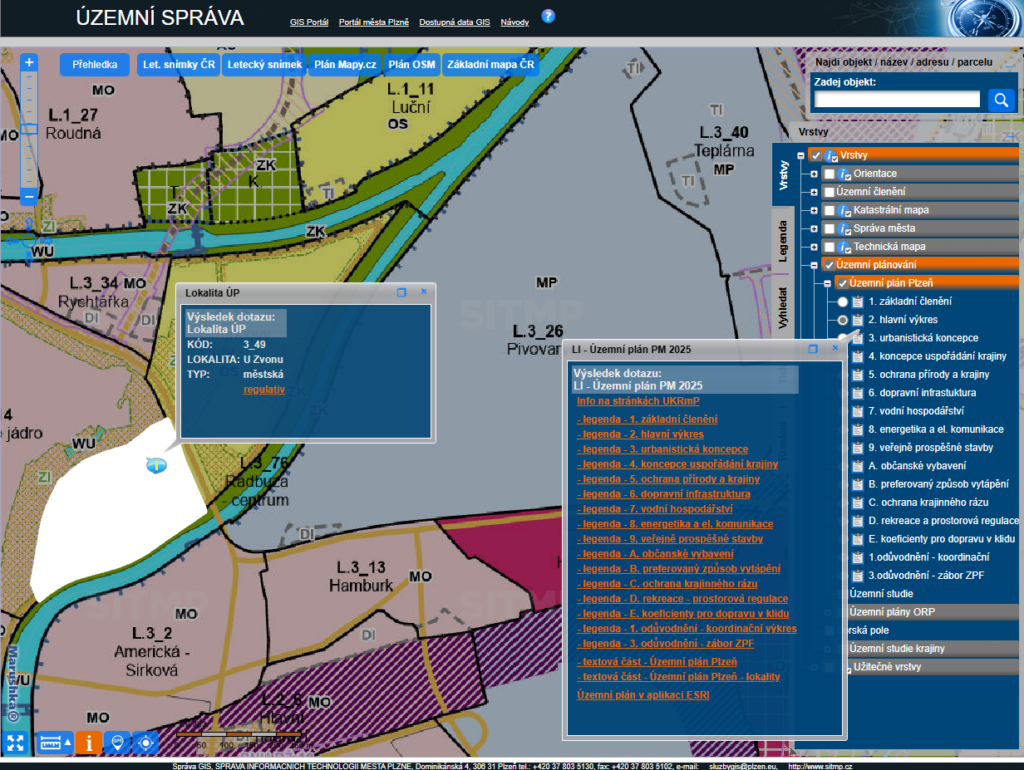 Získání informací o územním plánu v mapovém projektu Územní správa