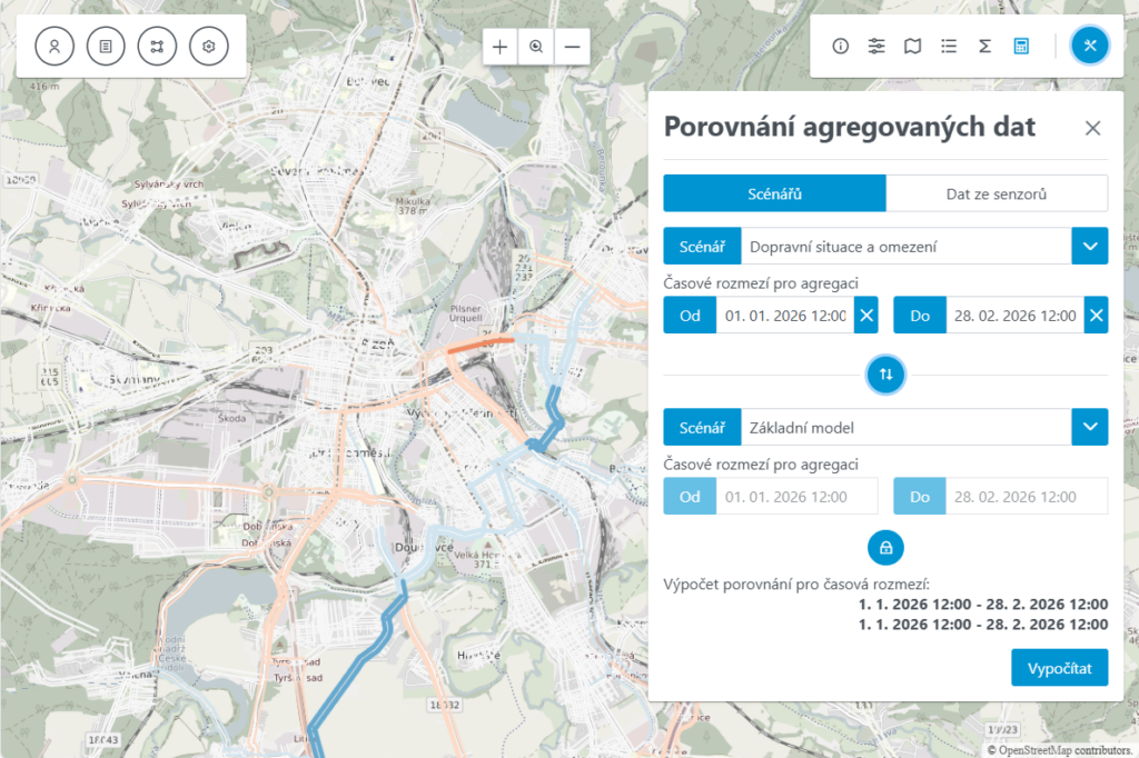 Ukázka porovnání agregovaných dat dopravního modelu