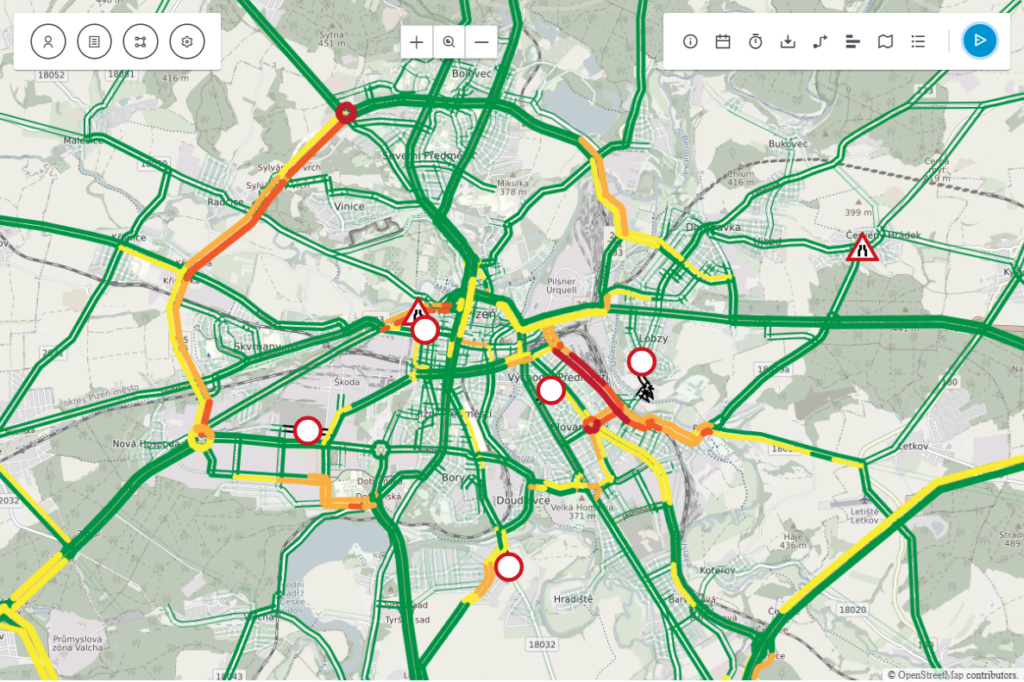 Ukázka aplikace dopravního modeláře Intenzity dopravy v Plzni