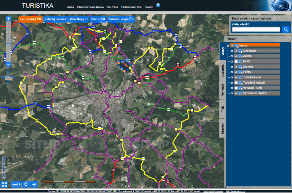 Letecký snímek 2025 v mapovém projektu Turistika