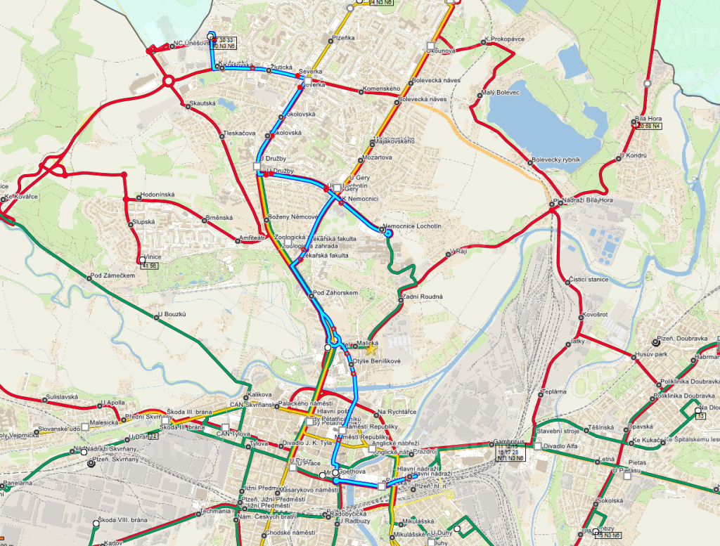 Průběh autobusové linky č. 33