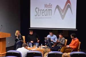 Завідувач кафедри медіакомунікації Вікторія Романюк, генеральний директор телеканалу "Мега" Сергій Мустафін, блогер Сергій Іванов, головний редактор "Телекритики" Наталія Лігачова, директор Школи журналістики НаУКМА Євген Федченко