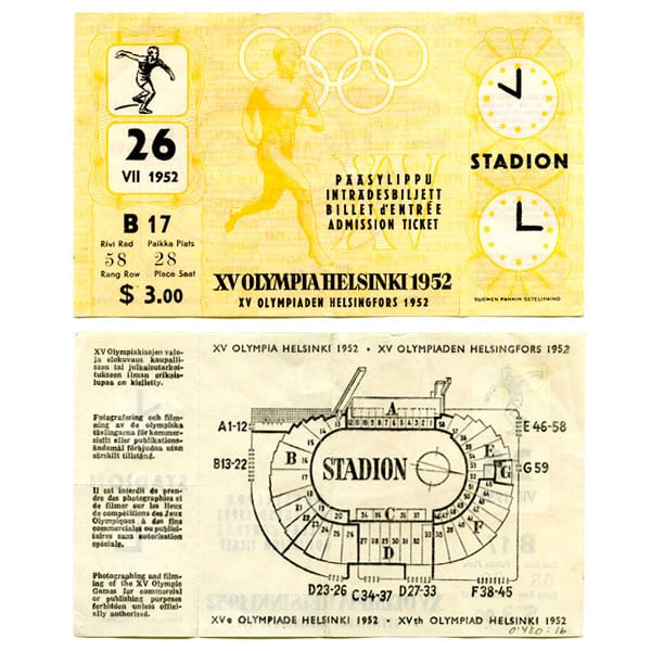 helsinki-1952_Admission ticket (athletics) Helsinki Olympic Games 1952 Admission ticket athletics The Sports Museum of Finland