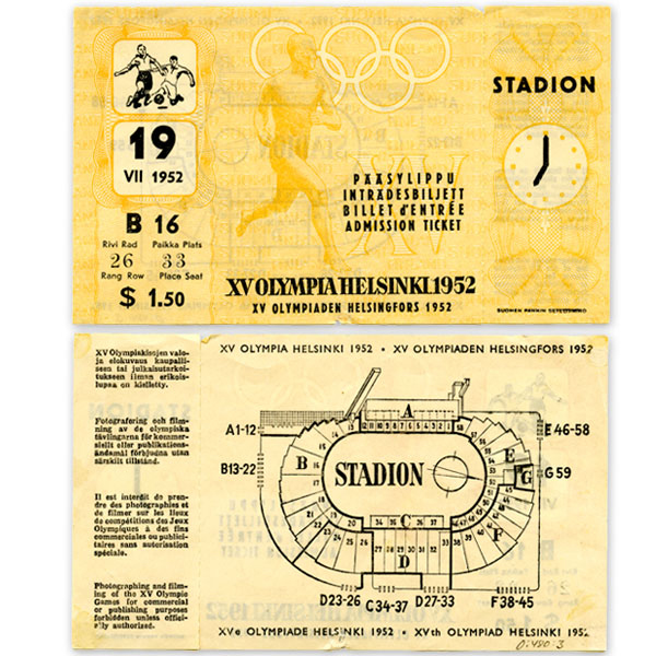 helsinki-1952_Admission ticket (football) Helsinki Olympic Games 1952 Admission ticket (football) The Sports Museum of Finland