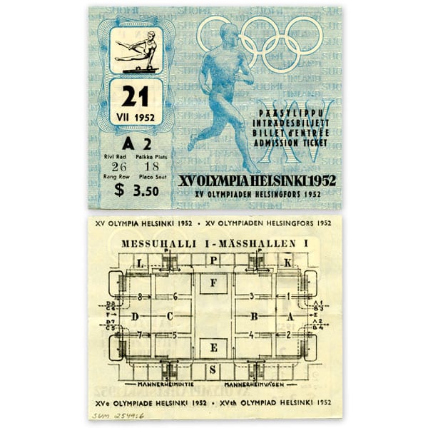 helsinki-1952_Admission ticket (gymnastics) Helsinki Olympic Games 1952 Admission ticket (gymnastics) The Sports Museum of Finland