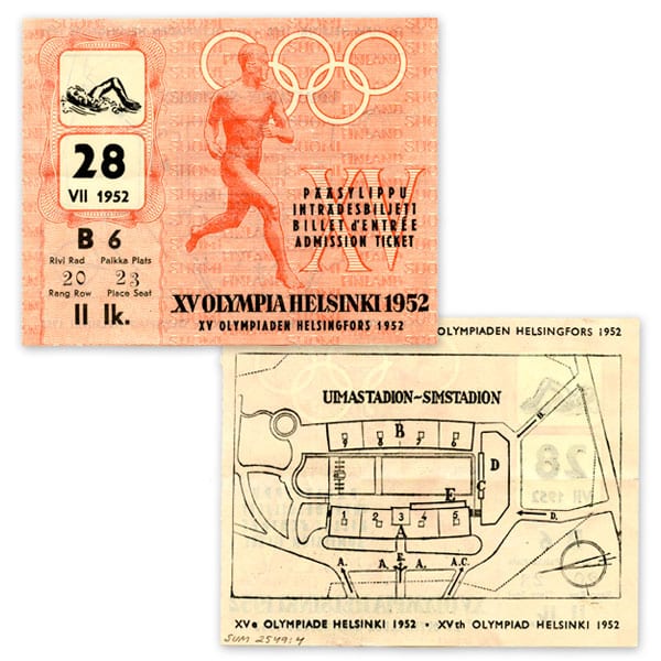 helsinki-1952_Admission ticket (swimming) Helsinki Olympic Games 1952 Admission ticket (swimming) The Sports Museum of Finland
