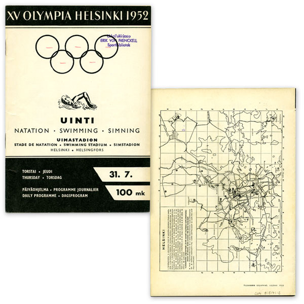 helsinki-1952_Olympic programme (swimming) Helsinki Olympic Games 1952 Olympic programme (swimming) The Sports Museum of Finland