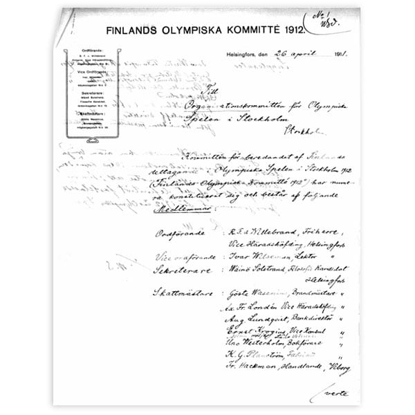 stockholm-1912_registration letter of Finland to the Olympic Gam Stockholm-1912_registration letter of Finland to the Olympic Gam