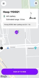 hoop sovelluksen näyttö hoop sähköpotkulauta