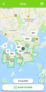 lime sähköpotkulauta saatavuus sovelluksessa
