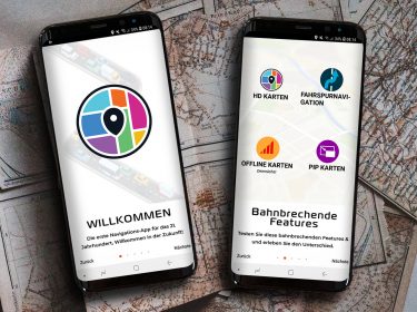 Die Navi-App Live Roads in deutscher Sprache.