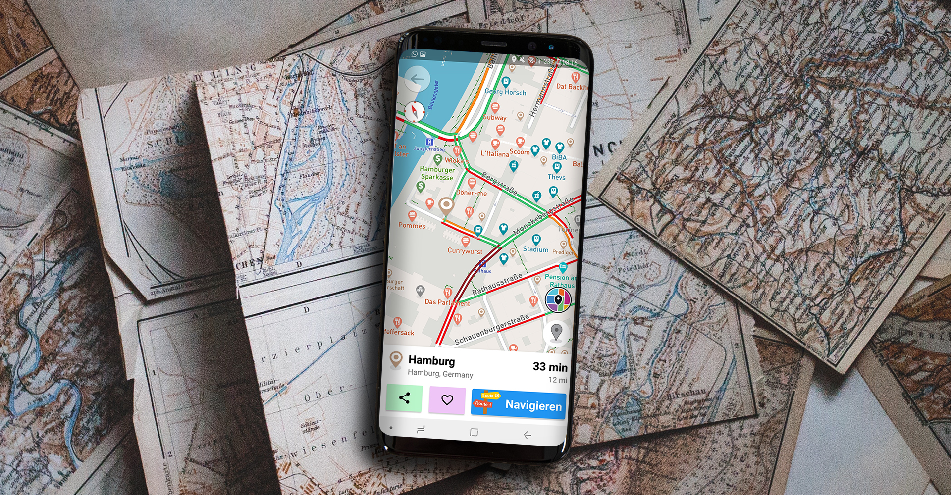 Die Navi-App Live Roads für Routenplanung nutzen.