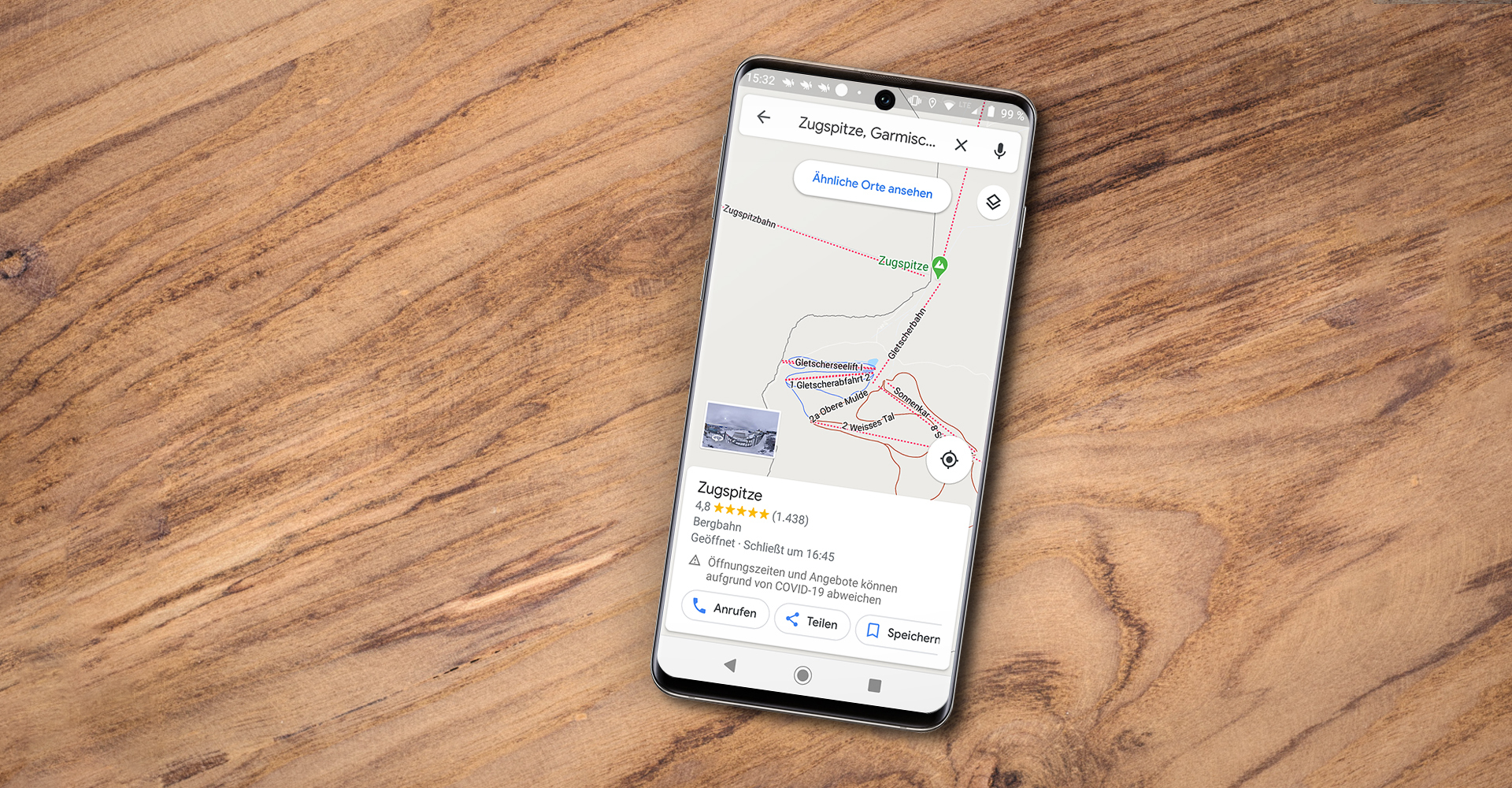 Google Maps auf Android Smartphone Zugspitze