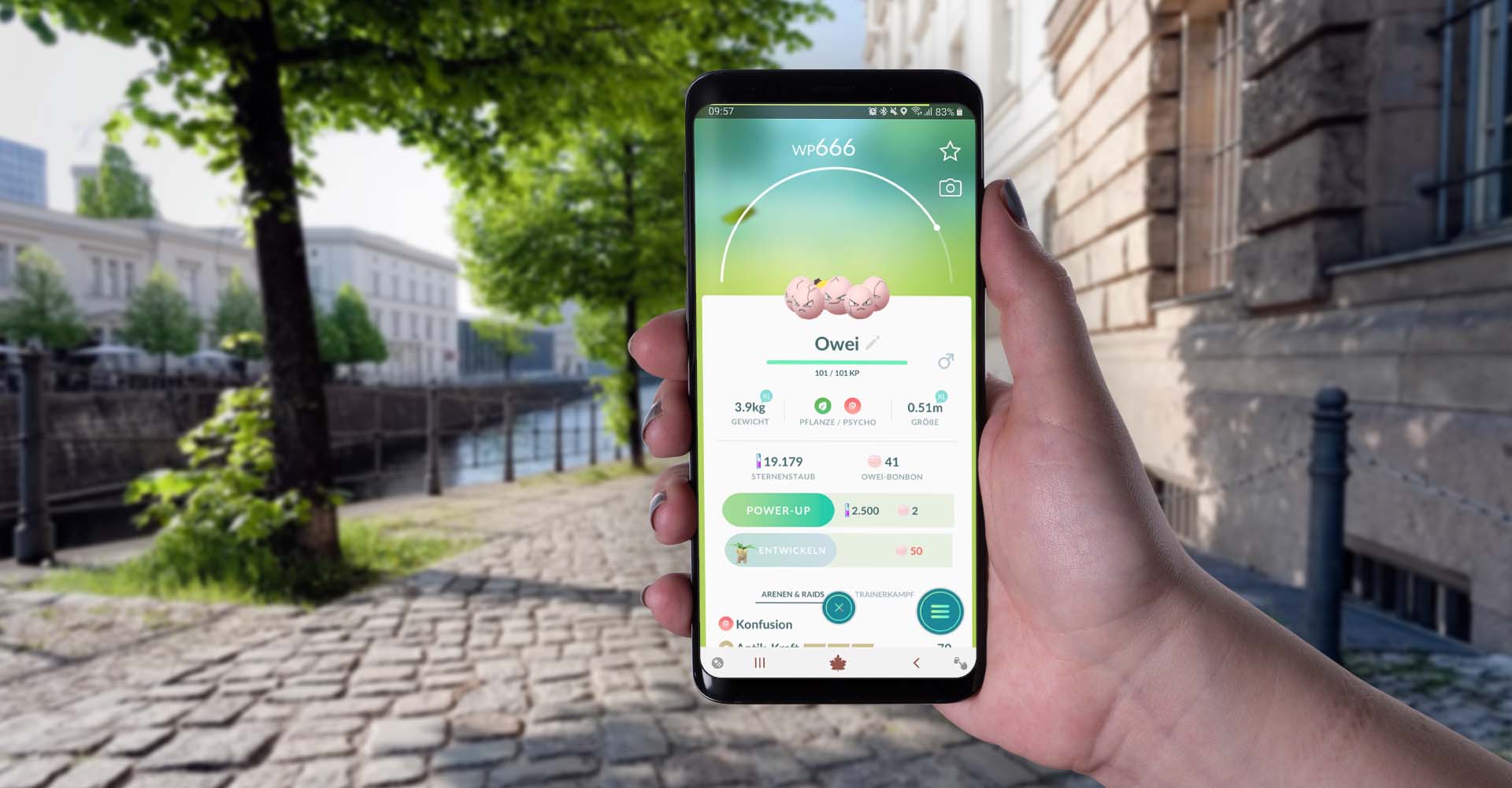 In Pokémon Go am Smartphone Owei gefangen.