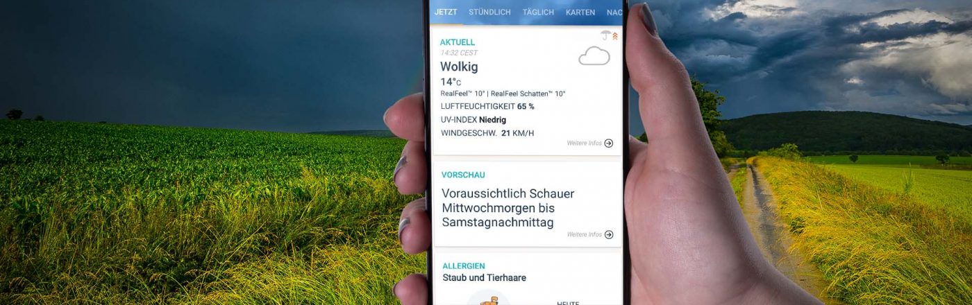 Das sind die besten Wetter-Apps Die Wetter-App AccuWeather am Samsung Galaxy S9+.
