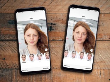 Zwei Screenshots der FaceApp vorher-nacher