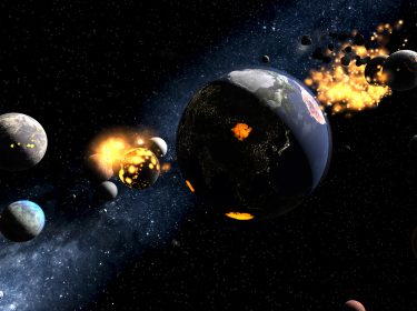 Eine virtuell simulierte Explosion der Erde in unserem Sonnensystem.