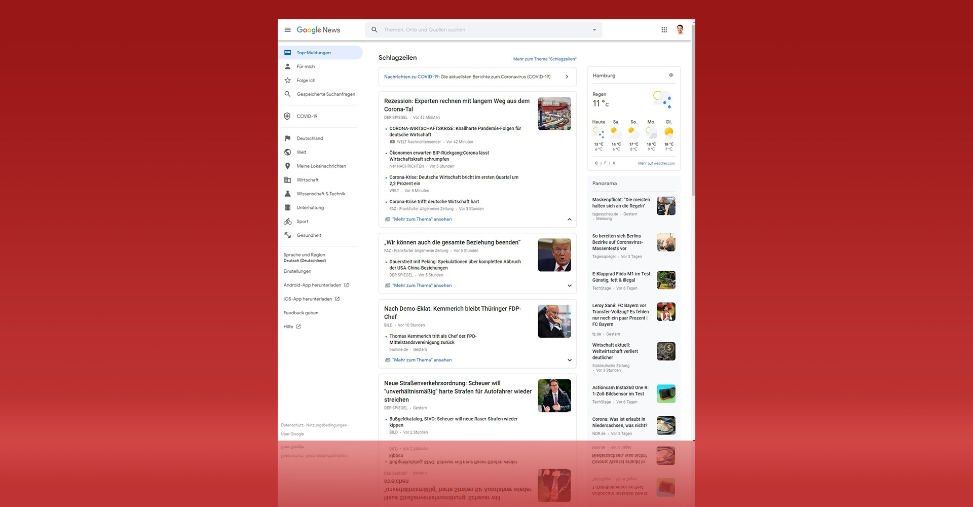 Google-News-Screenshot aus dem Browser