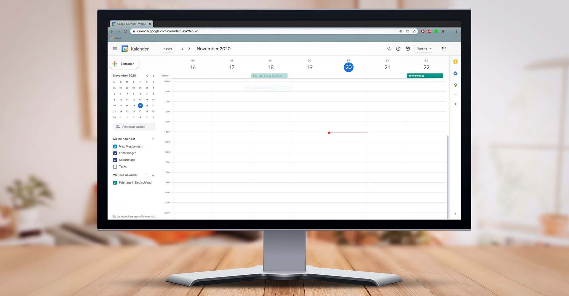 Screenshot vom Google-Kalender auf einem Monitor