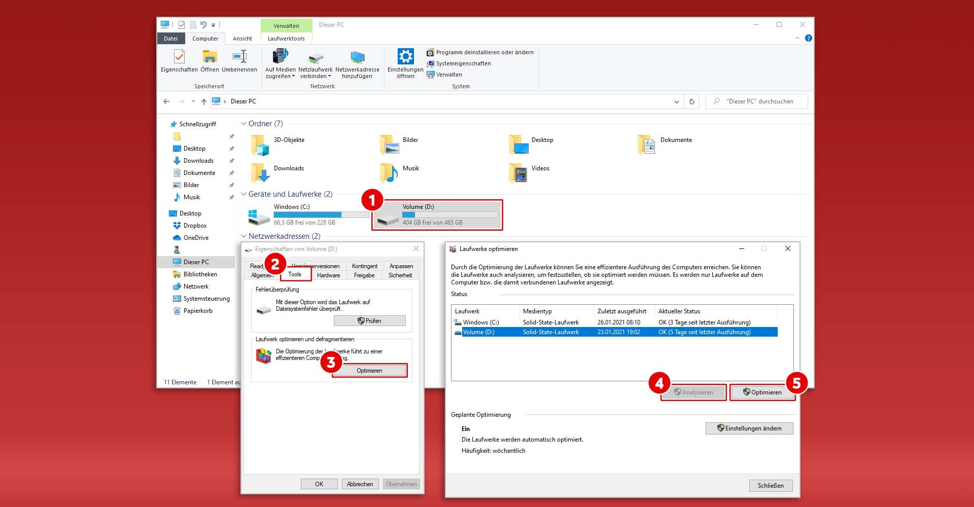 Screenshot Festplatte defragmentieren unter Windows 10