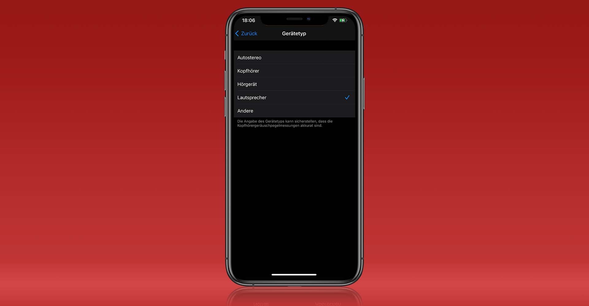 Screenshot: Gerätetyp eines Bluetooth-Geräts auf dem iPhone ändern