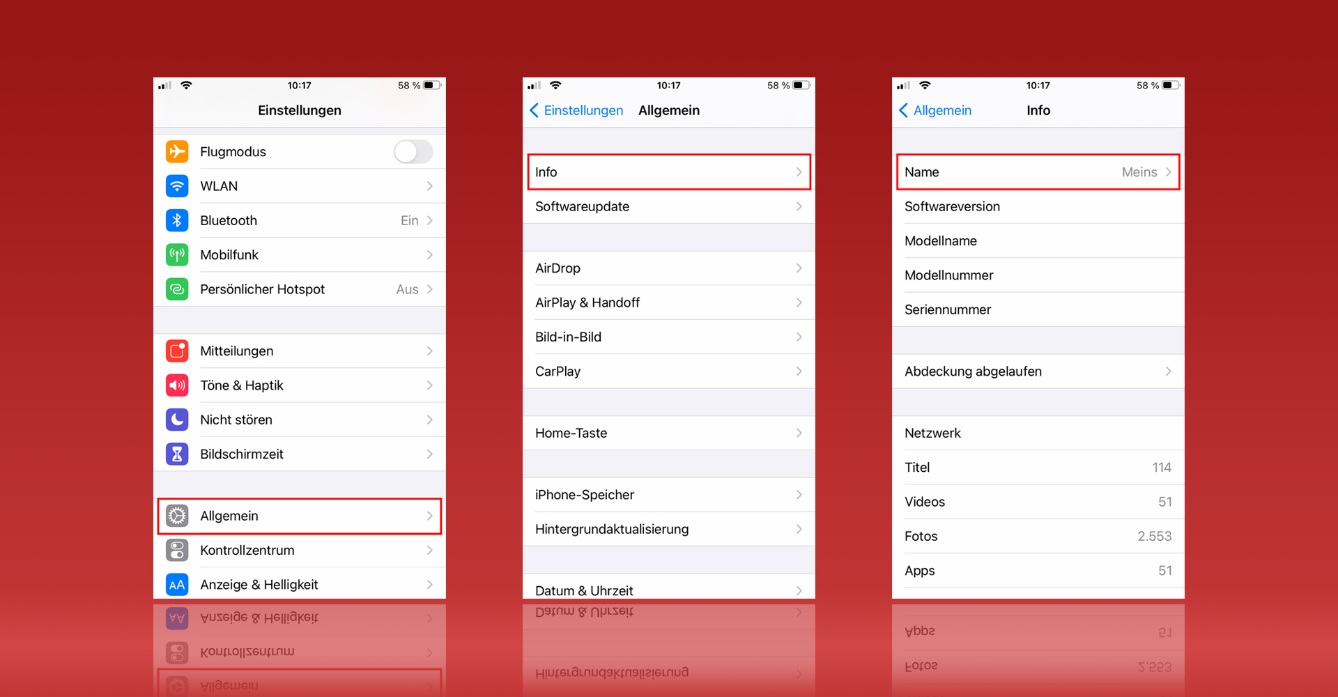 Screenshots: Namen auf dem iPhone ändern