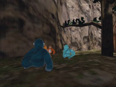 Mehrere bunte Affen fangen sich im VR-Spiel 