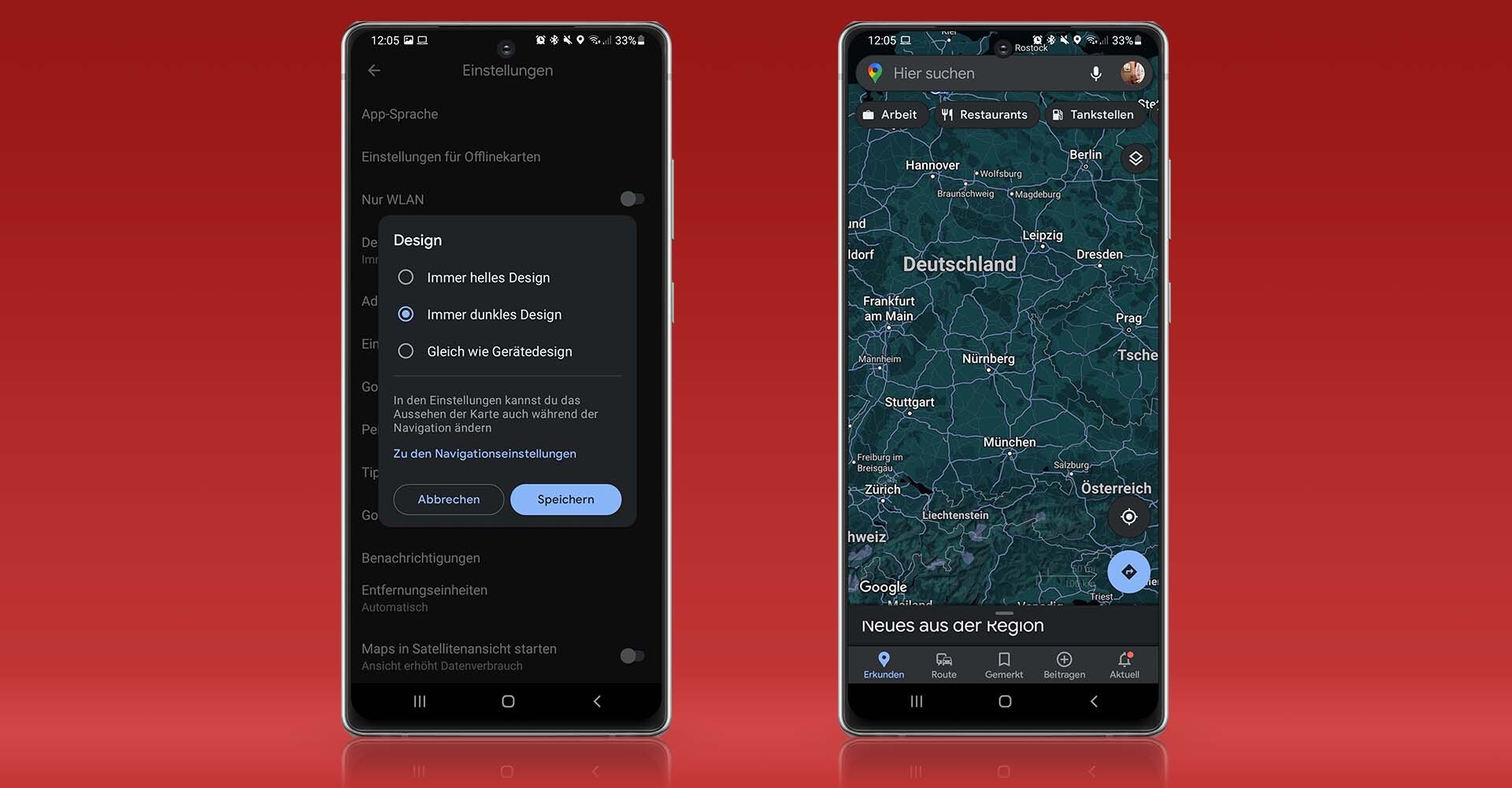 Screenshots vom Dark Mode von Google Maps