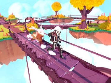 Eim Tamer geht mit seinem Temtem über eine Brücke