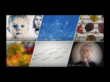 Gemälde, Bilder, Portraits und Texte, die durch KI entstanden sind, in einer Collage.