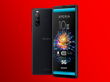 Das neue Sony Xperia 10 III 5G in schwarz von vorne und rückseitig.