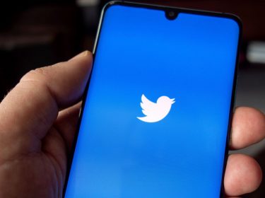 Das blaue Logo von Twitter auf einem Smartphone