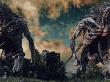 Zwei angekettete Monster ziehen in Elden Ring einen Wagen
