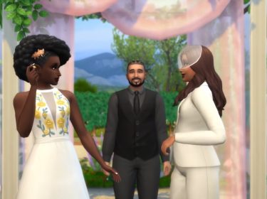 Ein Hochzeitspaar steht am Traualtar in Die Sims 4