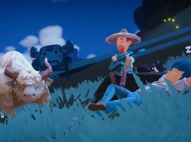 Eine Kuh, eine Katze und zwei Einwohner aus My Time in Sandrock