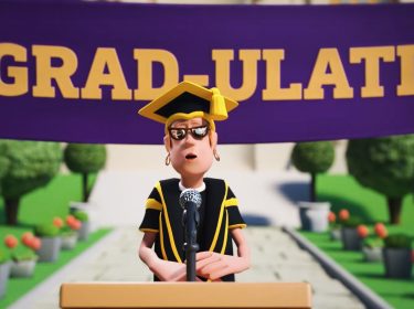 Die Sprecherin beim Abschlussfest in Two Point Campus