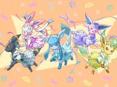 Holowear aus Pokémon Unite für die Evoli-Entwicklungen Nachtara, Psiana, Folipurba, Glaziola und Feelinara