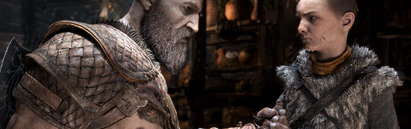 Kratos fasst seinen Sohn Atreus am Arm