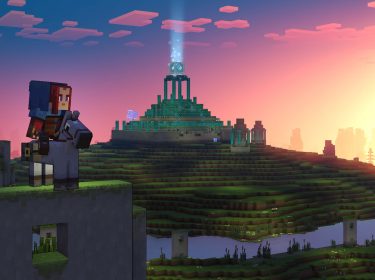 Minecraft Landschaft bei Sonnenuntergang