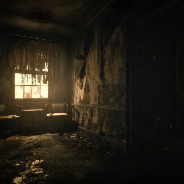 Das düstere Symbolbild zu Spiele wie Resident Evil zeigt einen verfallenen Korridor mit schmutzigen Wänden, schäbigen Sesseln und einem trüben Fenster, durch das fahles Licht dringt. Die Atmosphäre wirkt bedrohlich und beklemmend – typisch für Horror-Survival-Spiele mit starker Spannung und verlassenen Schauplätzen.