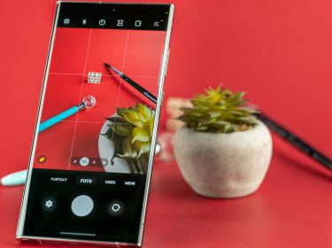 Display eines Smartphones zeigt Kaktus, Stifte und Buchstabenwürfel