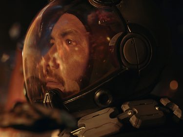 starfield astronaut blickt in ferne