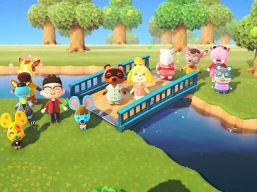Screenshot einer Brücke mit zahlreichen Bewohner:innen aus Animal Crossing