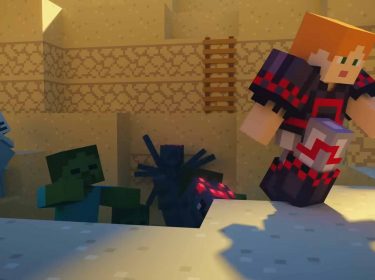 Ein Charakter wird von Monster in Minecraft angegriffen