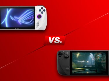 Asus ROG Ally vs. Steam Deck: Die Konsolen vor rotem Hintergrund